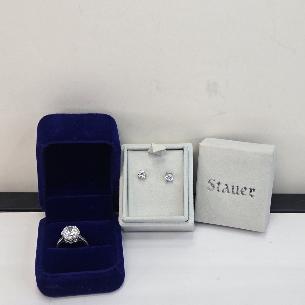 Stauer Silver Ring and Earring Set